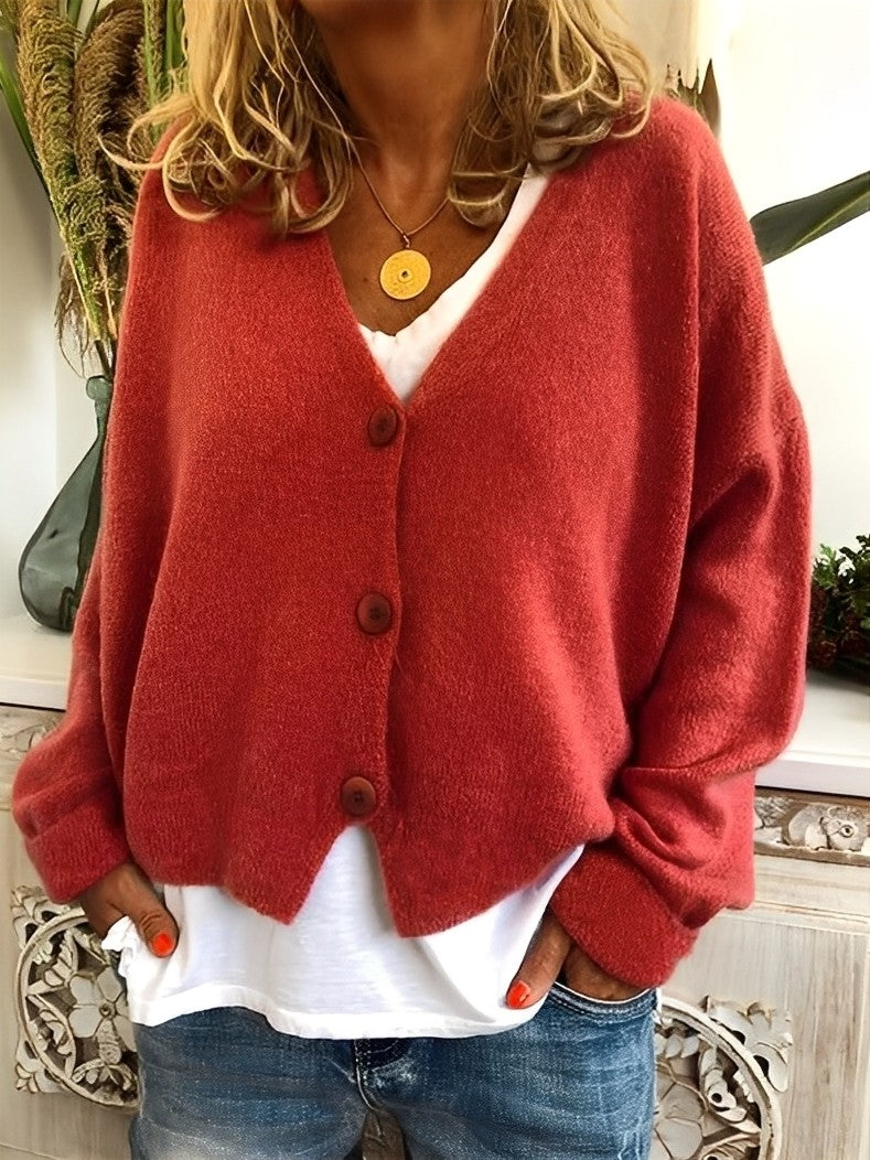 Evette - Chaqueta de punto casual con botones para mujeres