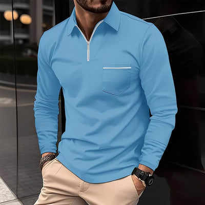 Bernard - Camisa Polo de Manga Larga Casual con Bolsillo para Hombres