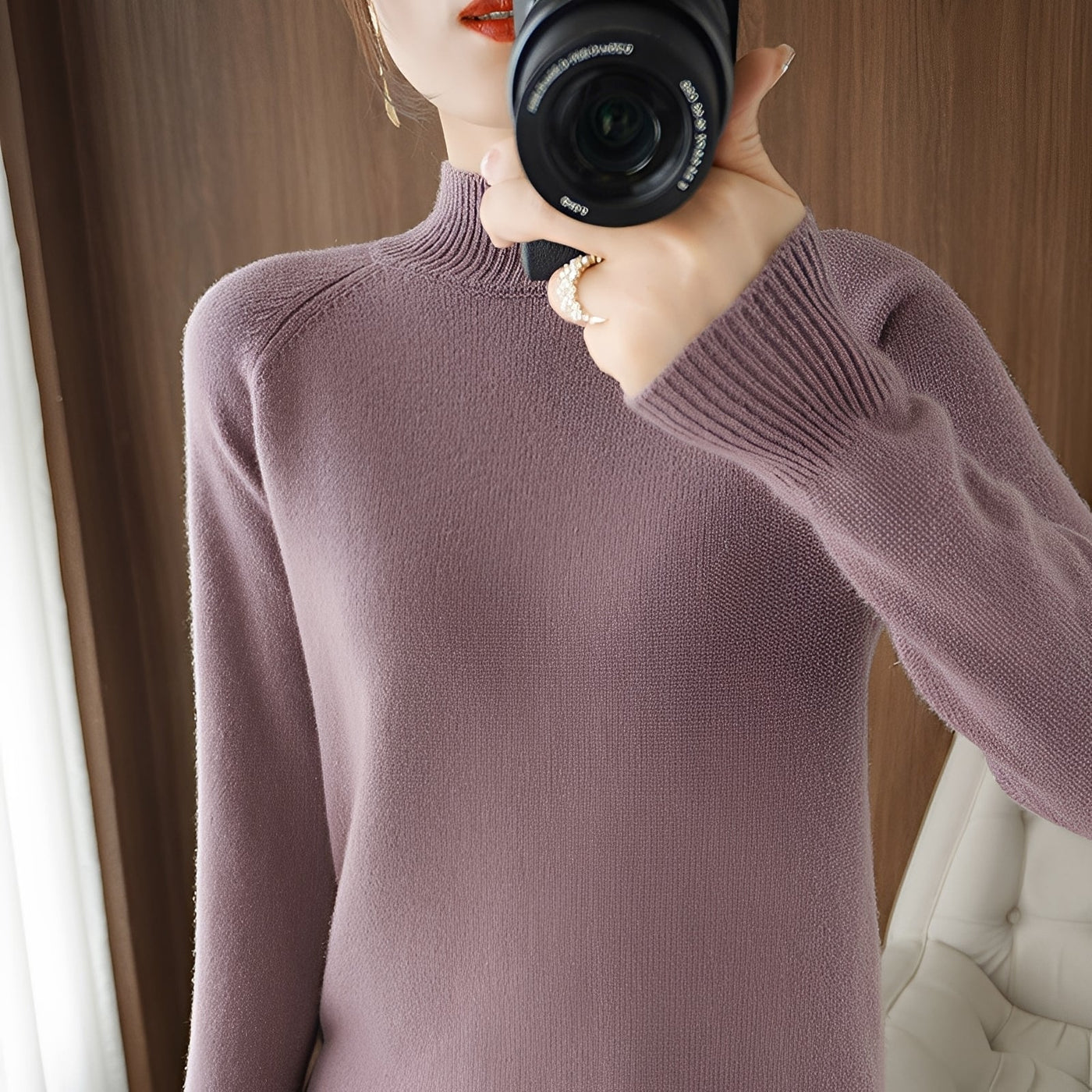 Ulyssa - Elegante suéter de cuello alto de cachemira para mujer