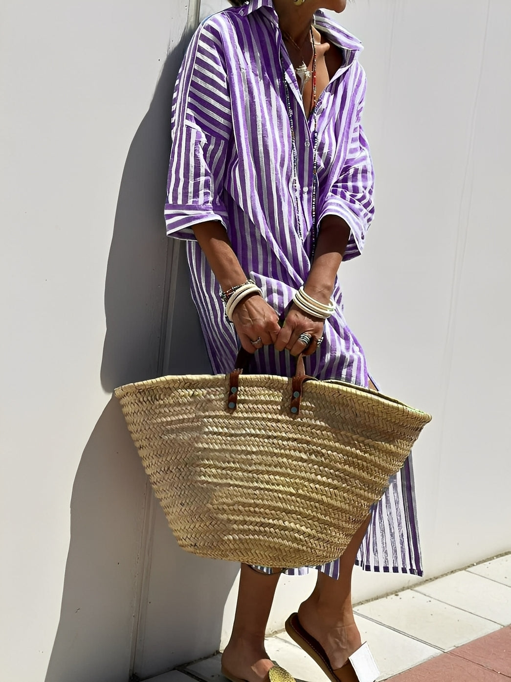 Merilyn - Cómodo vestido camisa con rayas para mujeres