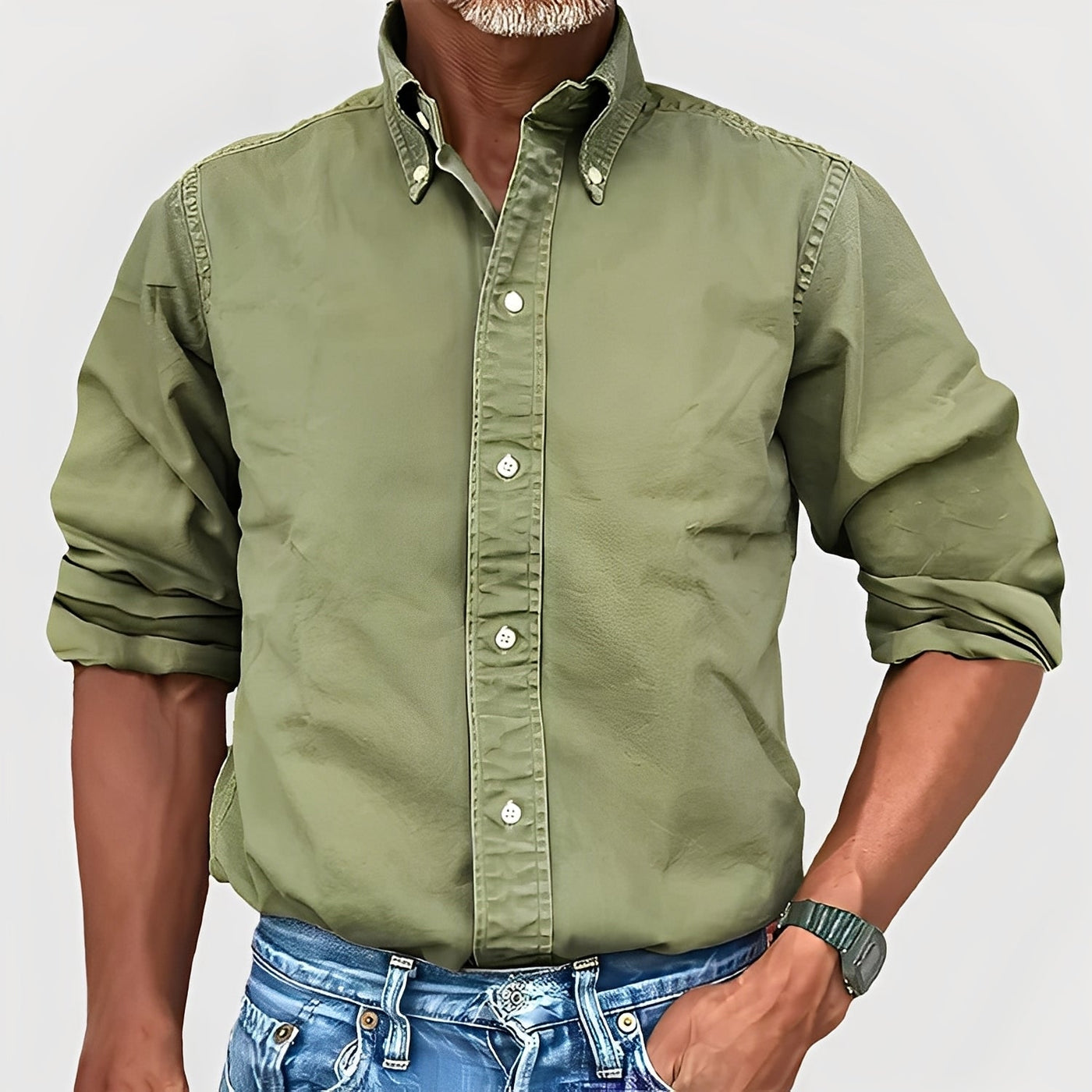 Ronald - Camisa de manga larga con solapa retro para hombres