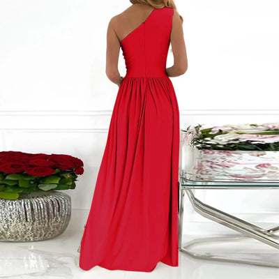 Iredessa - Elegante vestido de noche de un solo hombro con abertura