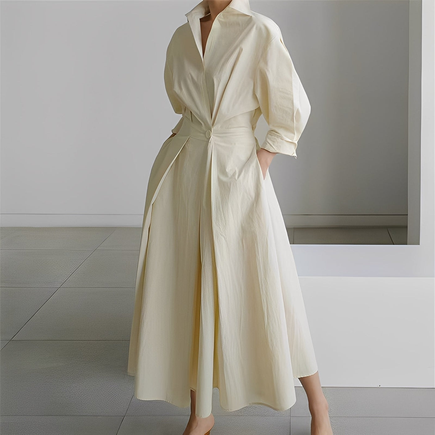 Lavina - Vestido holgado de manga larga con bolsillos para mujer
