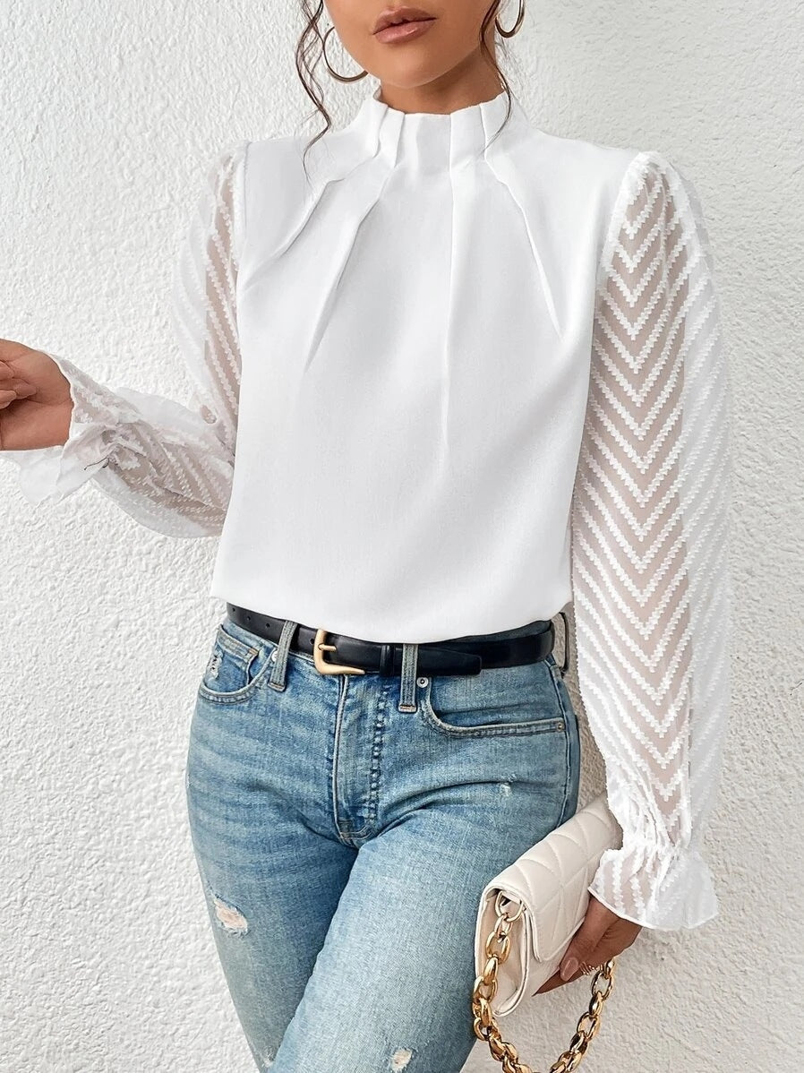 Cassandra - Elegante blusa de chiffon de manga larga para mujer