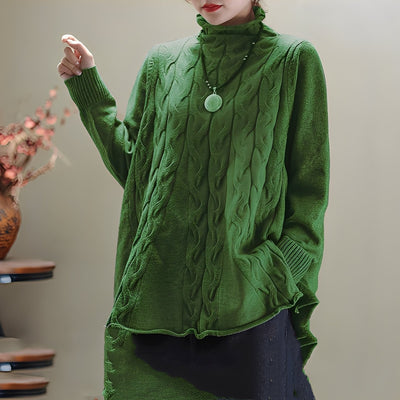 Merla - Cómodo jersey de cuello alto con abertura lateral para mujer