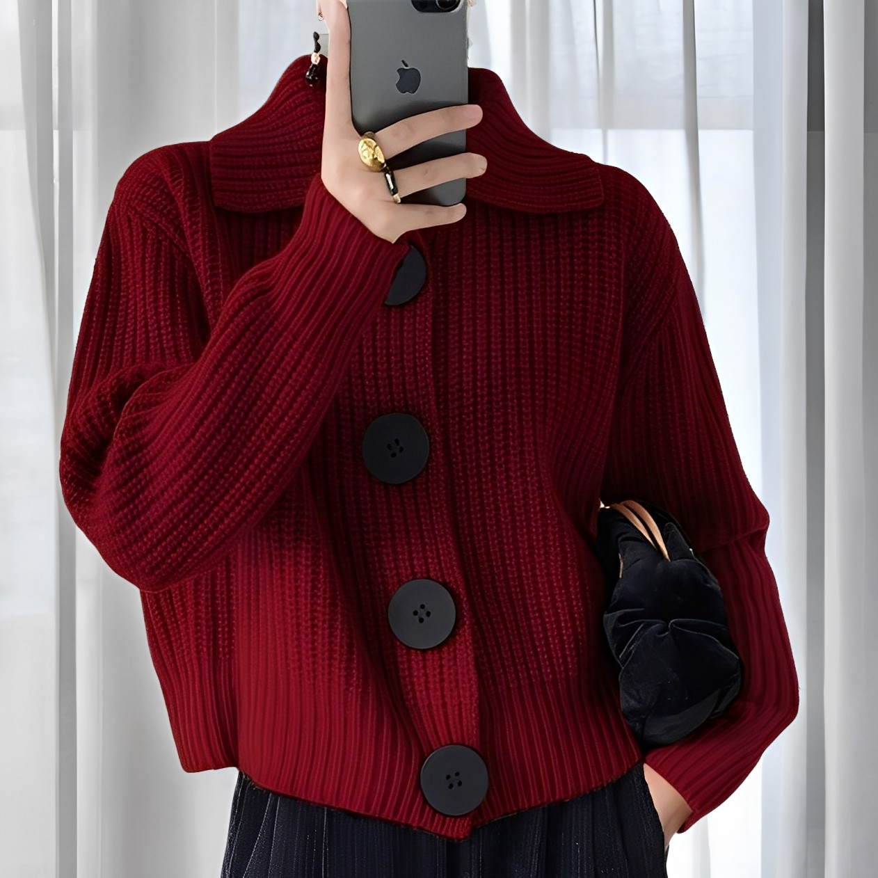 Alannah - Moderna chaqueta de punto con botones grandes para mujer