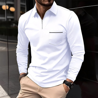 Bernard - Camisa Polo de Manga Larga Casual con Bolsillo para Hombres