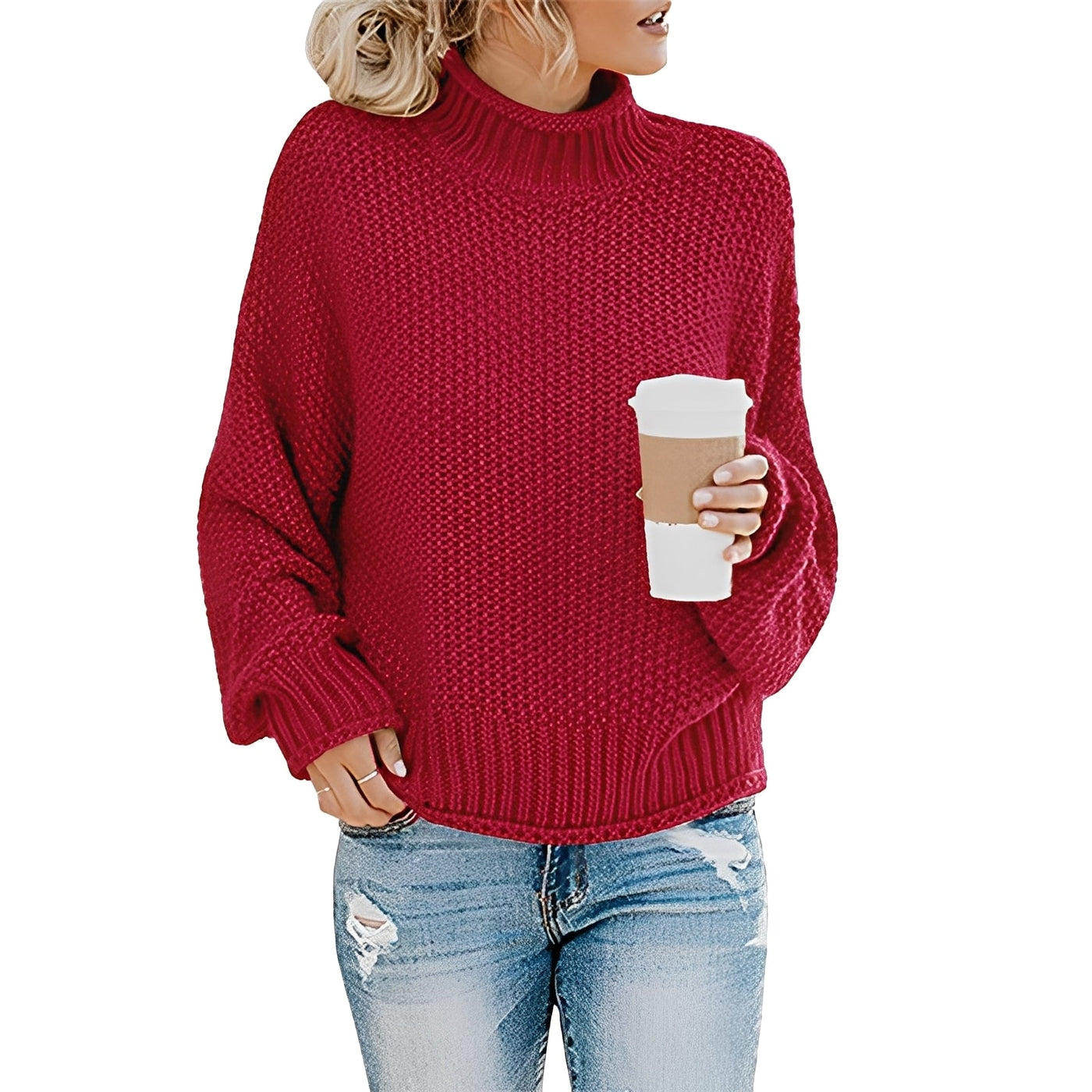 Evalyn - Jersey de punto casual con cuello alto para mujer