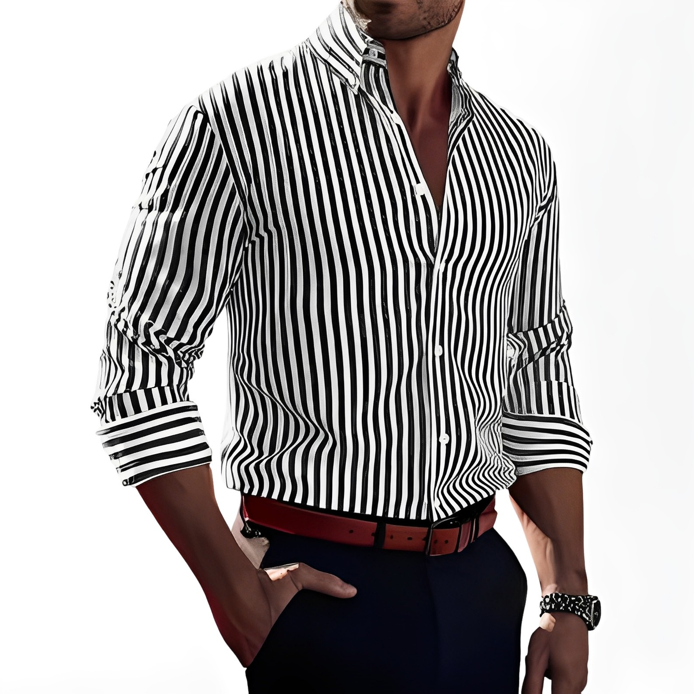 Brycen - Camisa rayada de manga larga elegante para hombres