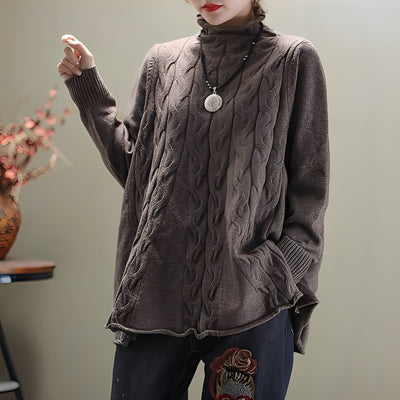 Merla - Cómodo jersey de cuello alto con abertura lateral para mujer