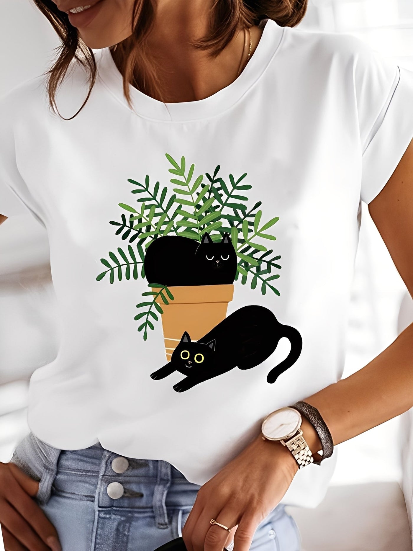 Annalise - Camisa casual de manga corta impresa para mujer