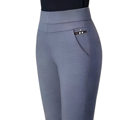 Wenda - Pantalones de tiro alto con cintura elástica para mujer