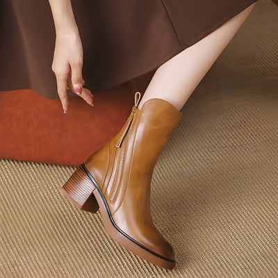 Pamella - Clásicas botas de cuero altas al tobillo para mujeres