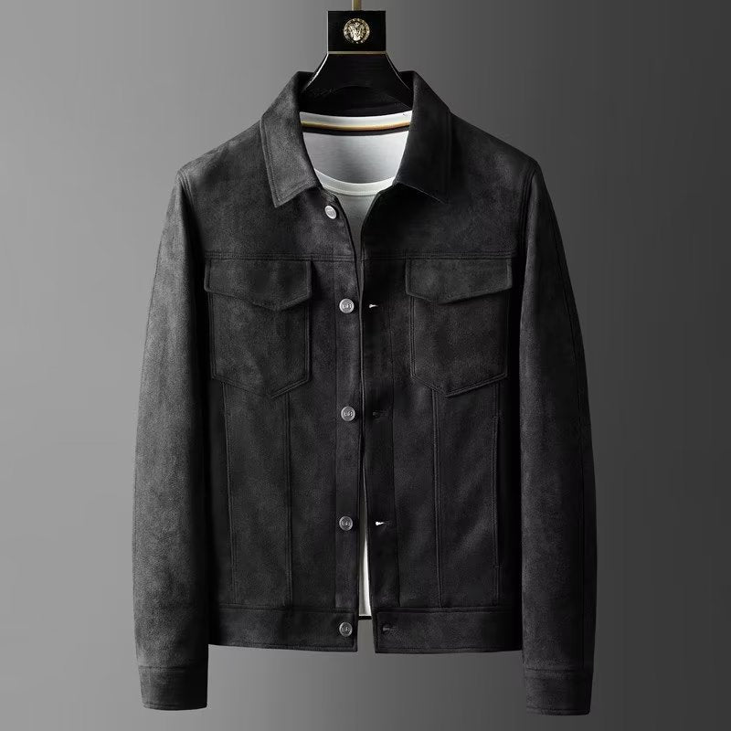 Wilbur - Clásica Chaqueta de Cuero de Gamuza para Hombres