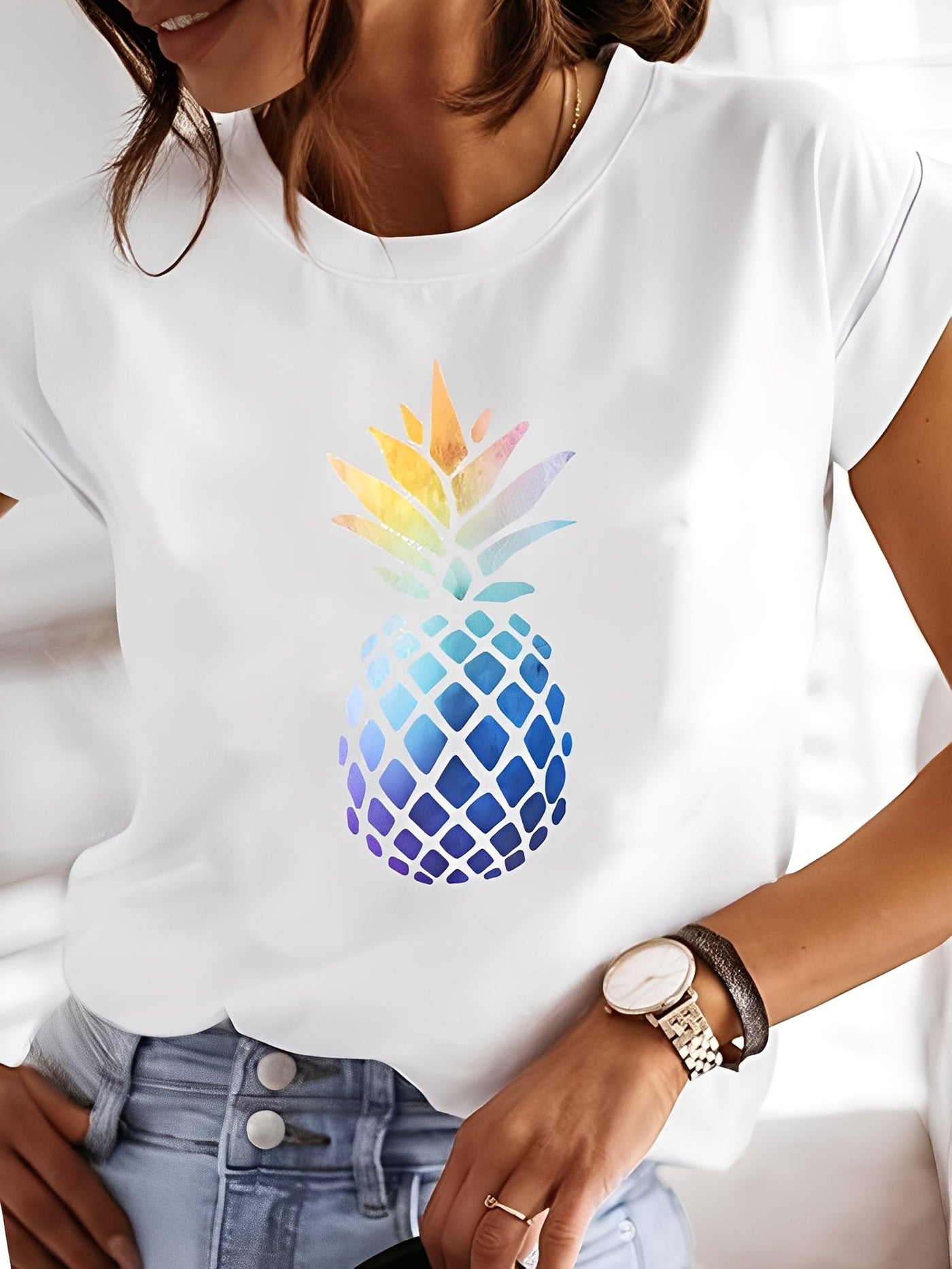 Annalise - Camisa casual de manga corta impresa para mujer