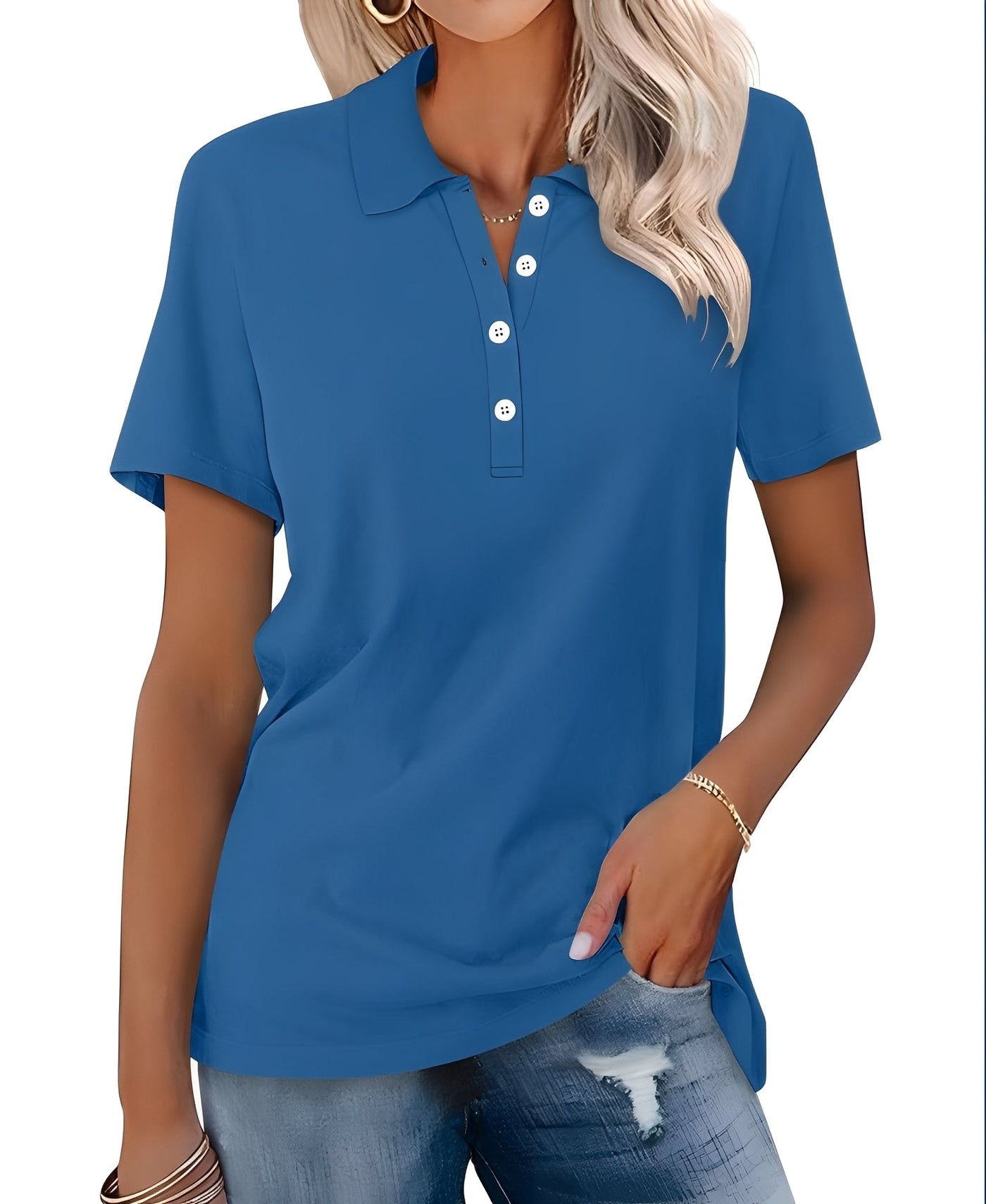 Glenna - Camiseta Polo de Manga Corta Ajustada y Casual para Mujer
