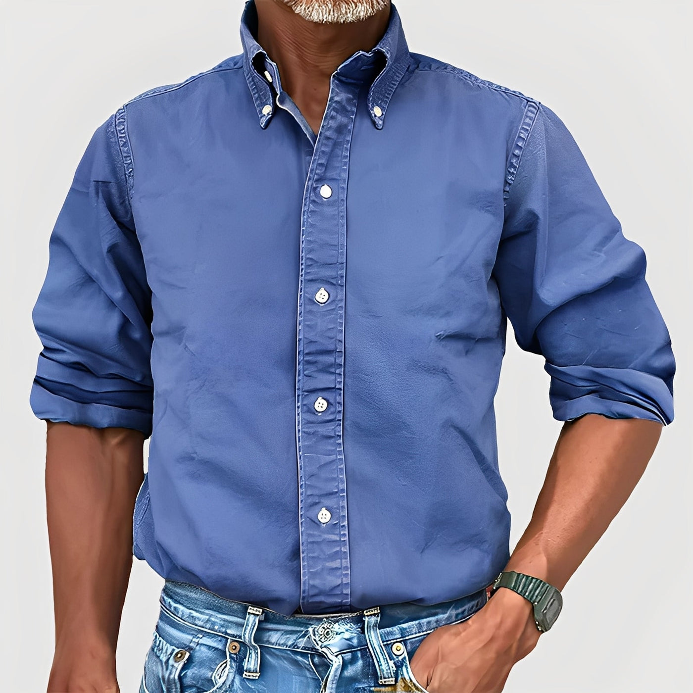 Ronald - Camisa de manga larga con solapa retro para hombres