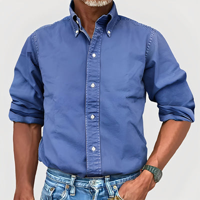 Ronald - Camisa de manga larga con solapa retro para hombres
