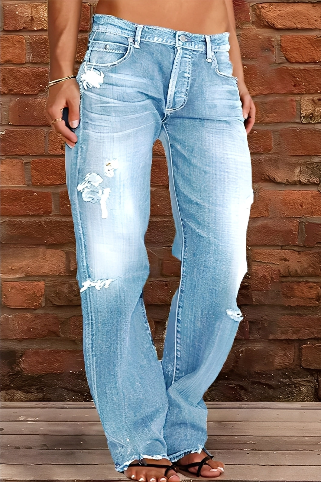 Demetria - Clásico Jeans Lavados con Tiro Bajo para Mujer