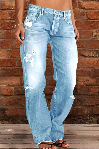 Demetria - Clásico Jeans Lavados con Tiro Bajo para Mujer