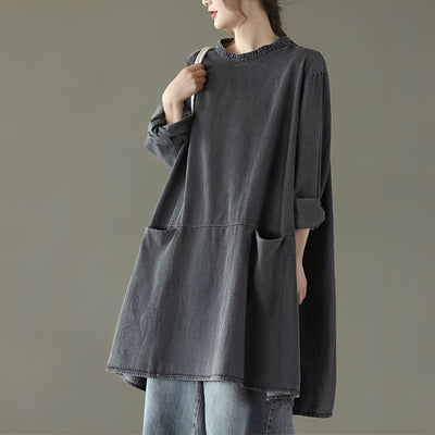 Valerie - Vestido maxi informal de denim con bolsillos para mujer
