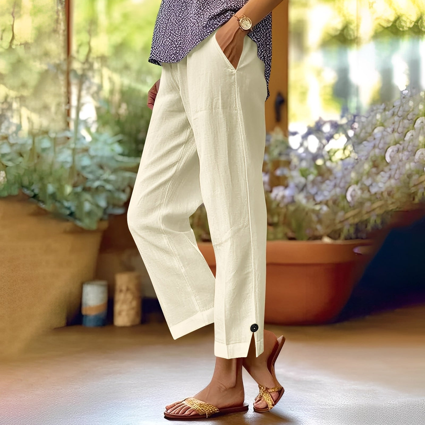 Kassia - Pantalones casuales de verano de lino para mujeres