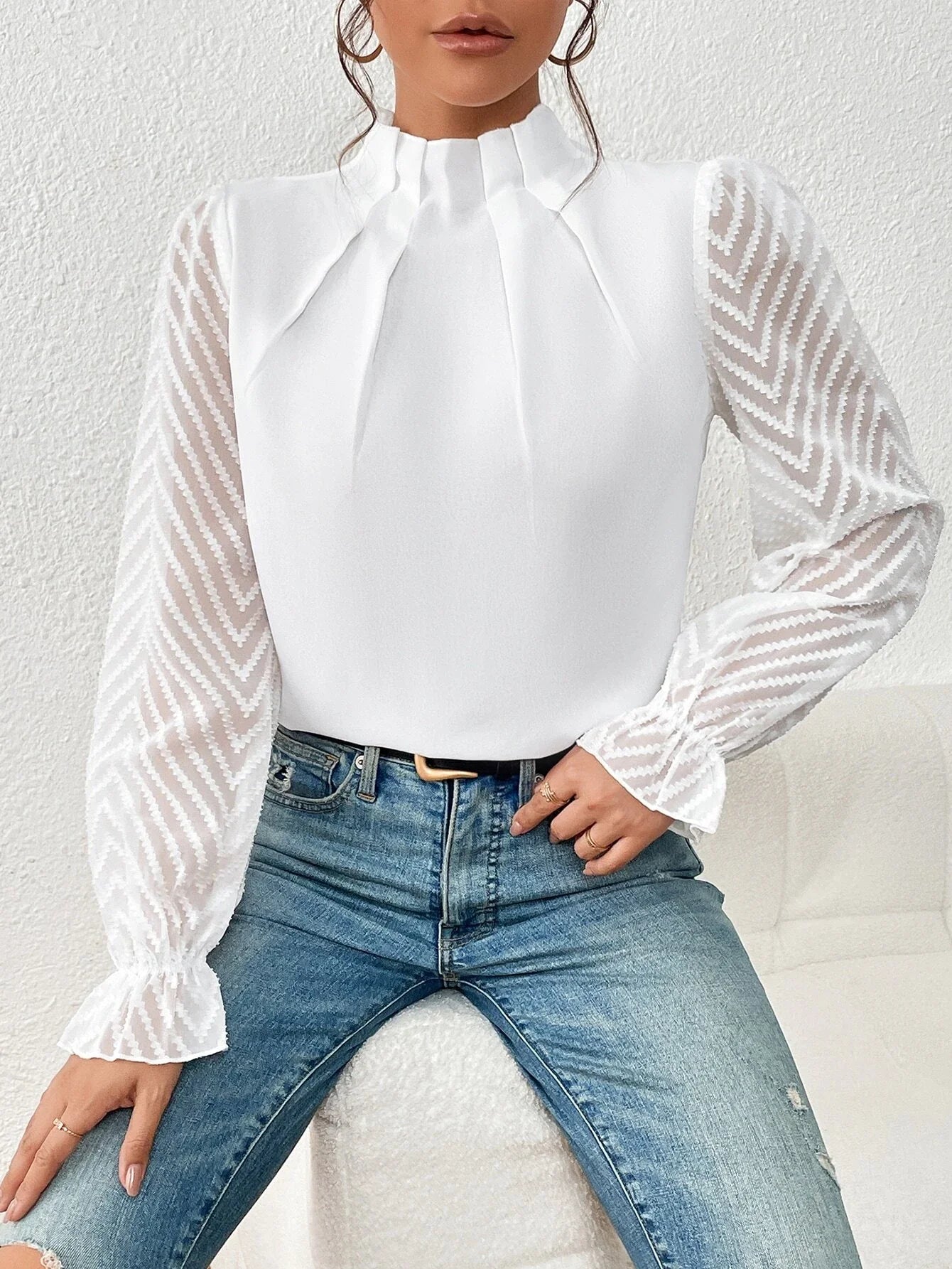 Davena - Blusa veraniega con mangas de encaje