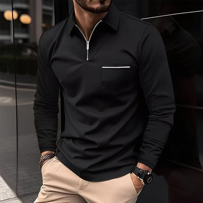 Bernard - Camisa Polo de Manga Larga Casual con Bolsillo para Hombres