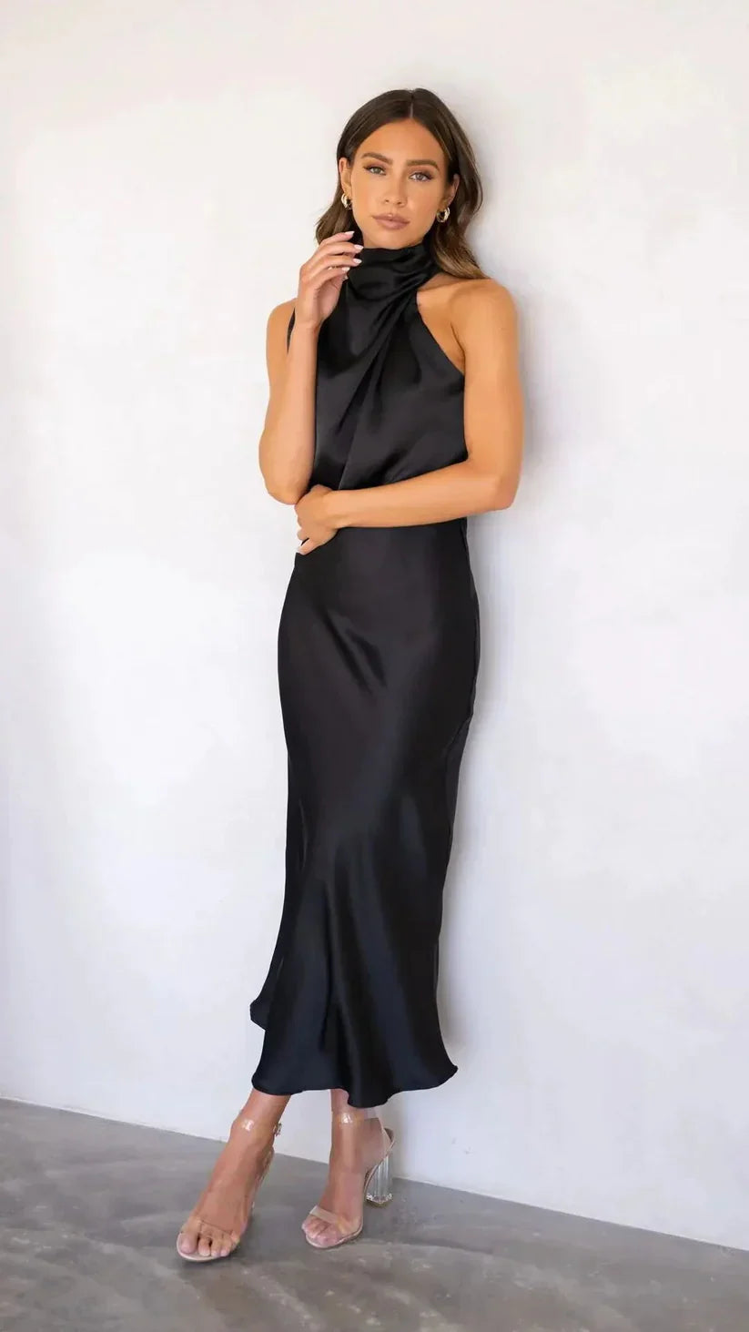 Trina - Elegante Vestido de Satén con Hombro Descubierto