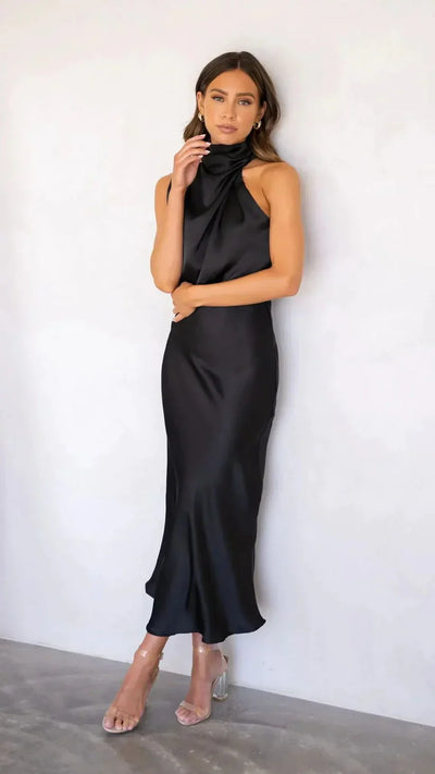 Trina - Elegante Vestido de Satén con Hombro Descubierto