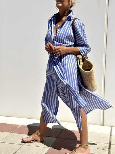 Merilyn - Cómodo vestido camisa con rayas para mujeres