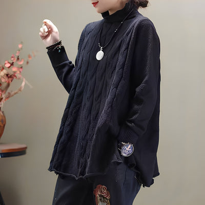 Merla - Cómodo jersey de cuello alto con abertura lateral para mujer