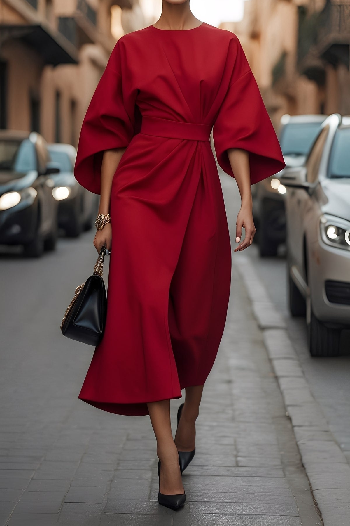 Elena - Elegante vestido holgadamente ajustado con cinturón para mujeres