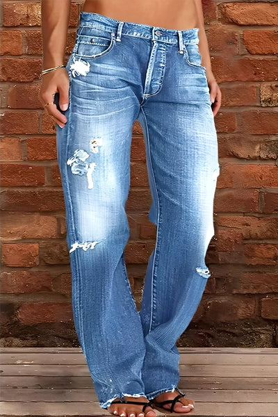 Demetria - Clásico Jeans Lavados con Tiro Bajo para Mujer