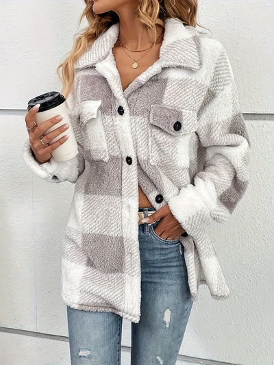 Julie - Chaqueta de forro polar caliente con patrón de cuadros para mujeres