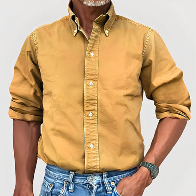Ronald - Camisa de manga larga con solapa retro para hombres