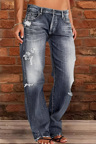 Demetria - Clásico Jeans Lavados con Tiro Bajo para Mujer