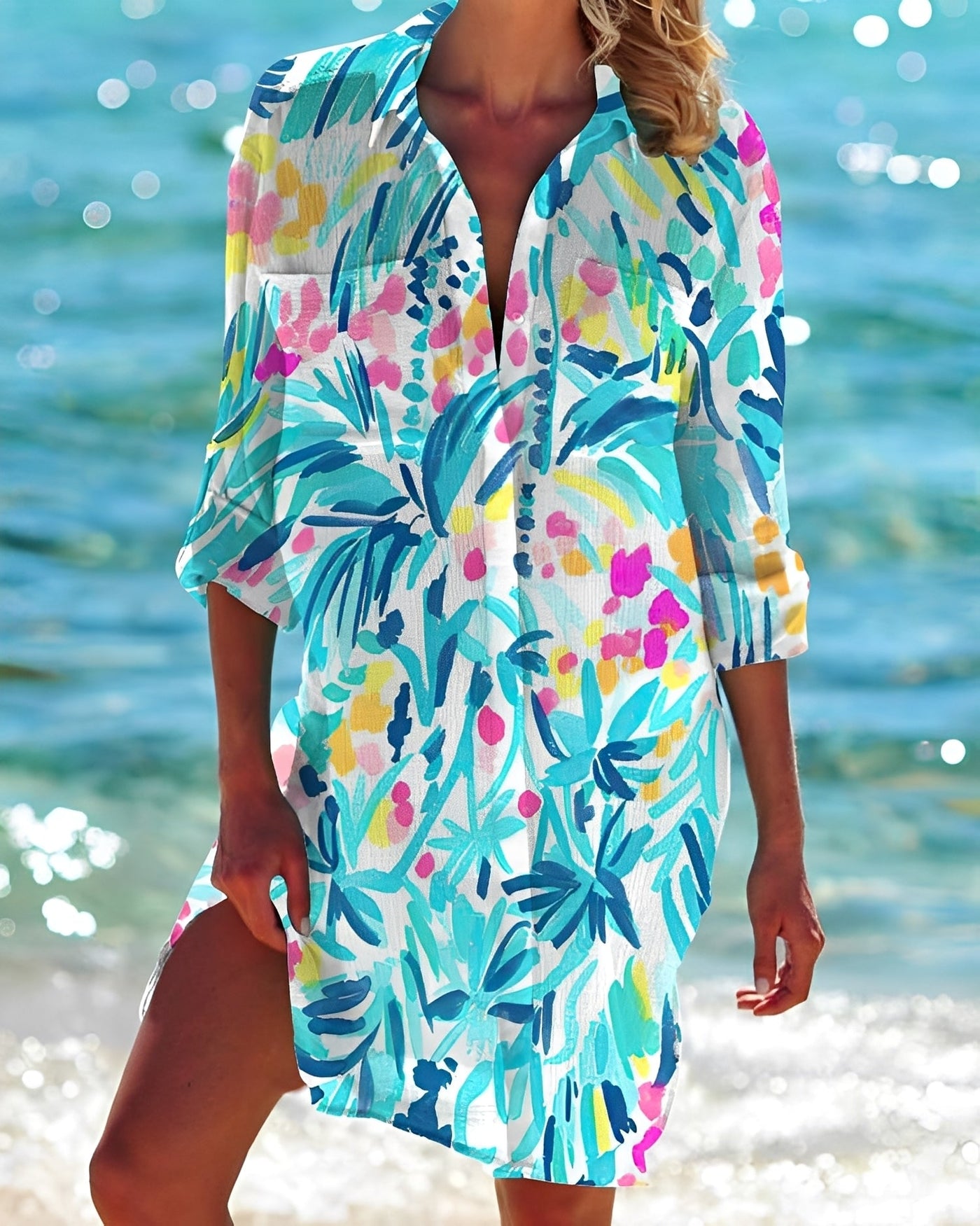 Rhianna - Camisa larga casual y suelta con botones para mujer