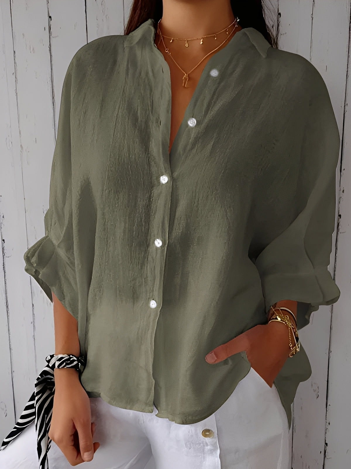 Griselda - Camisa suelta de algodón y lino para mujeres