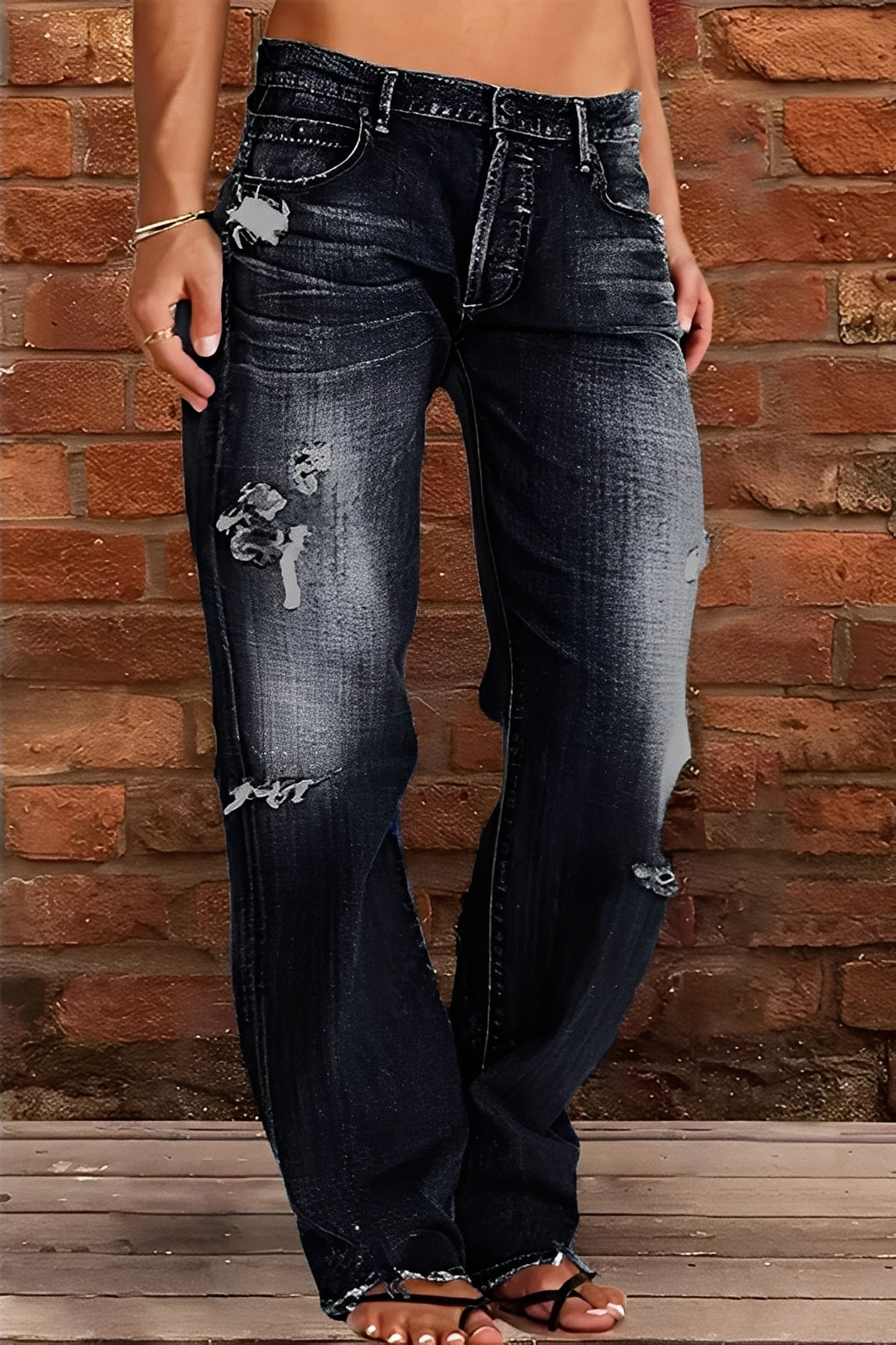 Demetria - Clásico Jeans Lavados con Tiro Bajo para Mujer