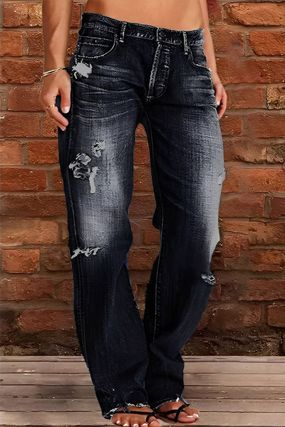 Demetria - Clásico Jeans Lavados con Tiro Bajo para Mujer