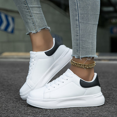 Techno - Zapatillas de Cuero Blancas Mujer Look Limpio