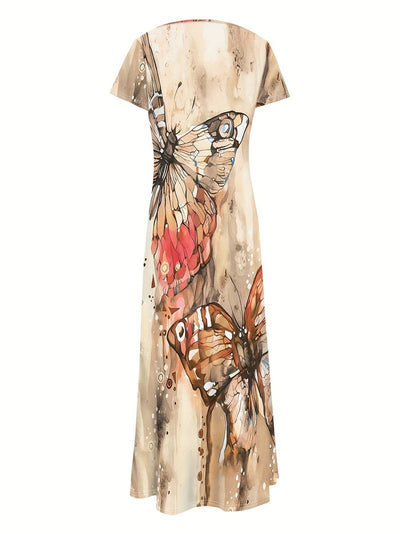 Sara - Vestido con Escote en V y Mariposas para Primavera y Verano