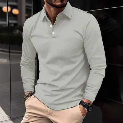 Dudley - Camisa Polo Casual de Manga Larga con Botones para Hombres