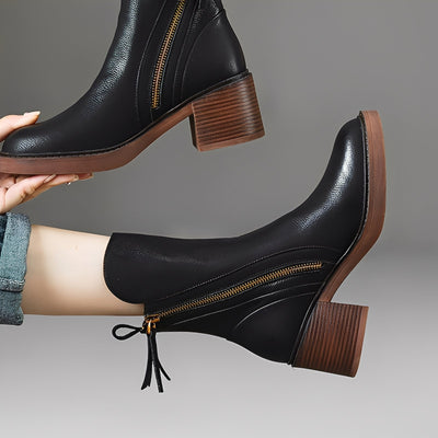 Pamella - Clásicas botas de cuero altas al tobillo para mujeres