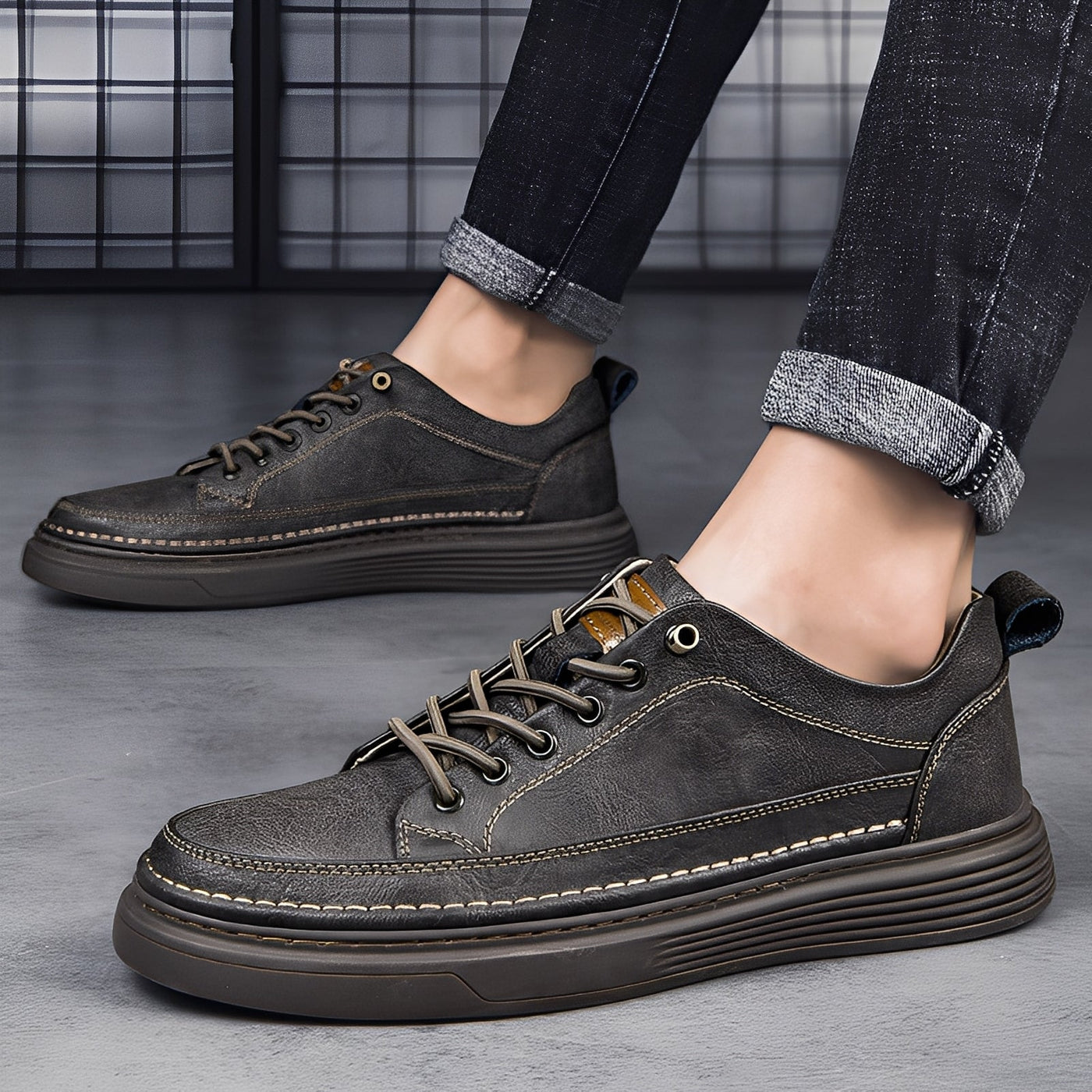 Damion - Clásicos Zapatillas de Cuero para Hombres
