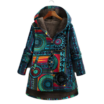 Griselda - Chaqueta con capucha con estampado floral étnico para mujeres