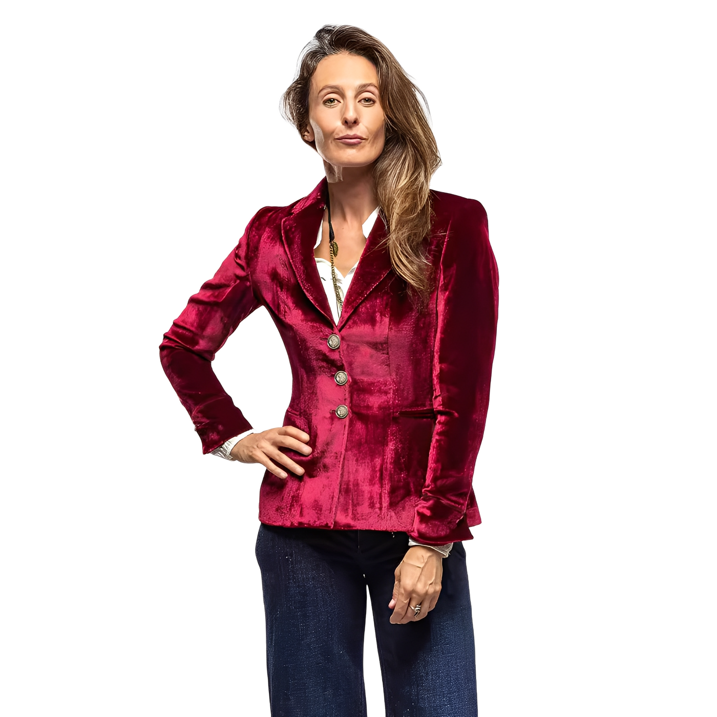 Martha - Blazer clásico con cuello con solapa de terciopelo para mujer