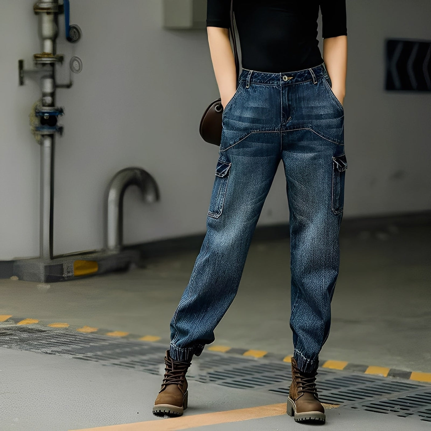 Kristal - Pantalones vaqueros de algodón con varios bolsillos para mujer