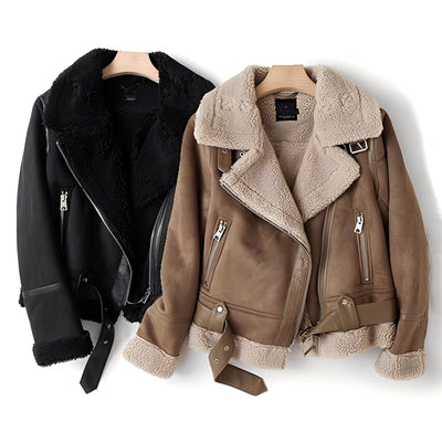 Yasmine - Chaqueta biker caliente de piel de oveja para mujeres